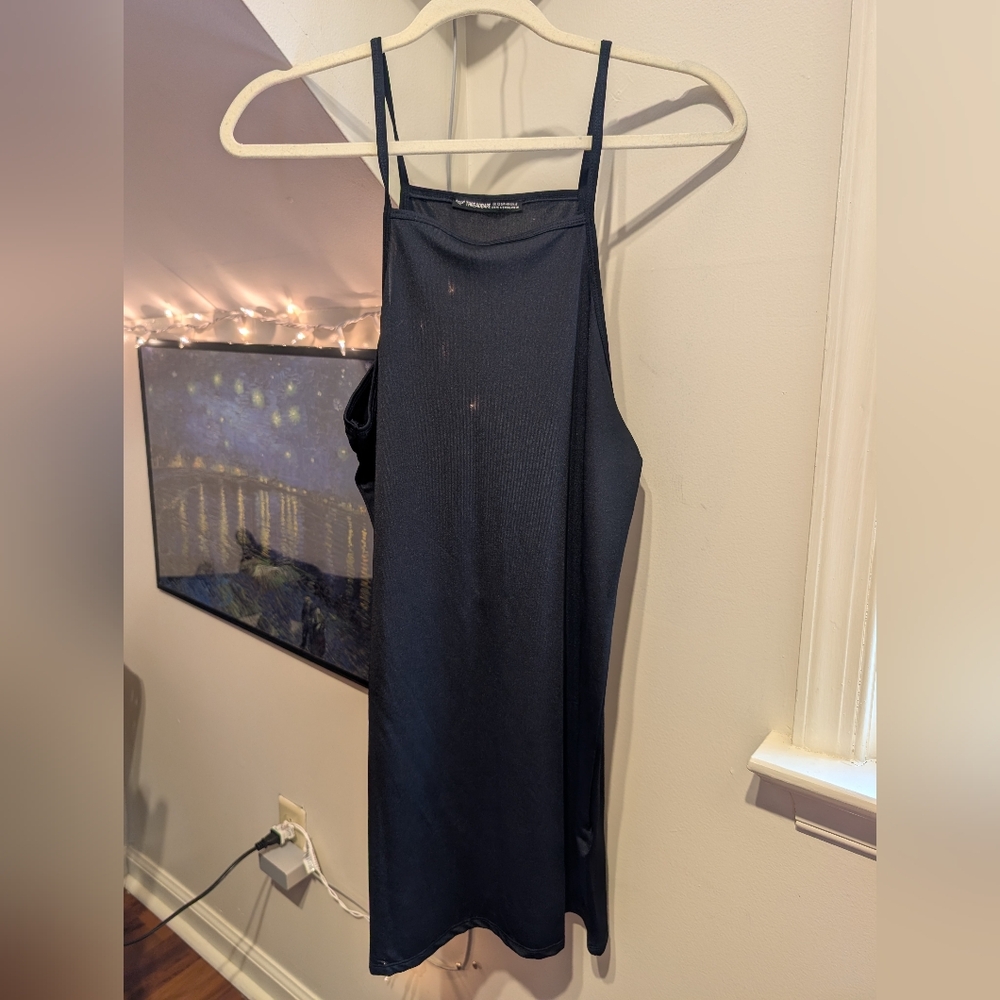 Threadbare High Neck Spaghetti Strap Midi Bodycon Black Dress